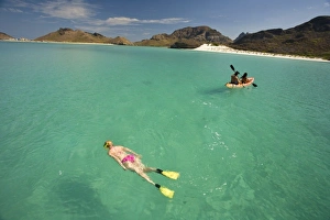 Sea Kayak Prints: Hispanic Couple at Balandra Bay Beach near La Paz, Baja California, Mexico. (MR)