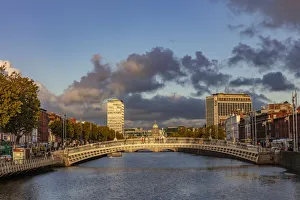 Historic Ha Penny walking bridge over the River Liffey in Dublin, Ireland