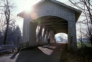 The historic Larwood bridge, one of the last usable wood covered bridges in Lane County