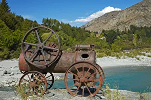 Queenstown Prints: Historic relic from the gold rush, Shotover River, Queenstown, Otago, South Island