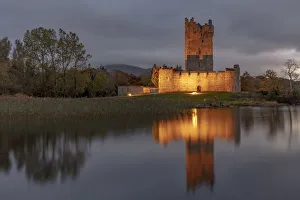 Irish Prints: Historic Ross Castle at dusk in Killarney National Park, Ireland