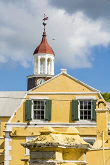 Historic steeple building downtown Christiansted, St. Croix, US Virgin Islands