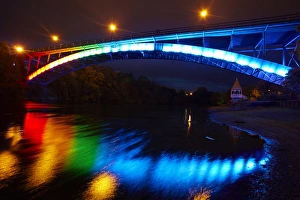 Waikato Prints: Historic Victoria Bridge (1910) at night, Waikato River, Hamilton, Waikato, North Island