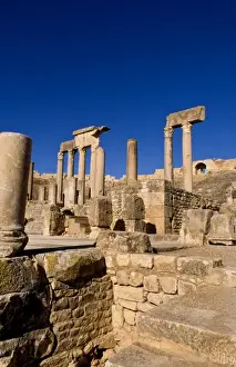 Dougga Prints: Historical 2nd Century Roman Theater ruins in Dougga in Tunisia Northern Africa