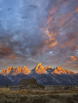 Backlit Prints: Historical Moulton barn at sunrise, Grand Teton National Park, Wyoming