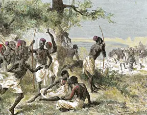 Explorer Prints: History of Africa. The caravan of Dr. Livingstone found a group of armed natives