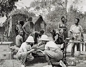 Explorer Prints: History of Africa. Doctors in an expedition of European explorers, examining