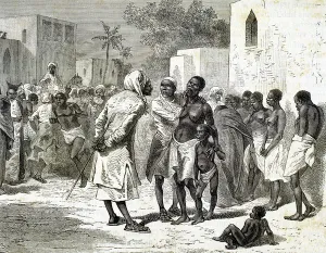 Buying Prints: HISTORY OF AFRICA. Slave market in Zanzibar. Engraving by Hildibrand. 1882