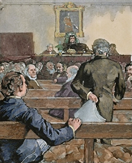 Science Prints: History of England. Meeting at the Royal Society of London. Engraving, 1890. Colored