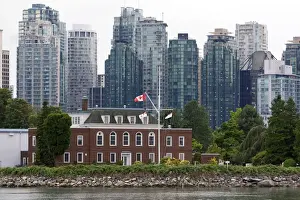 Office Building Prints: HMCS Discovery naval station / museum located on Deadmans Island in Coal Harbour at Vancouver