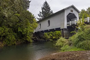 Willamette Valley Prints: Hoffman Covered Bridge over Crabtree Creek in Linn County, Oregon, USA