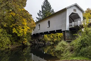 Covered Bridge Prints: Hoffman Covered Bridge spans Crabtree Creek in Linn County, Oregon, USA