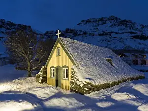 Grave Prints: Hofskirkja, the historic church of village Hof near Vatnajoekull NP during winter