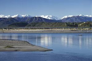 Hokitika River and Southern Alps, West Coast, South Island, New Zealand