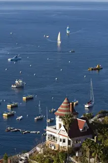 The Holly Hill House overlooking Avalon Harbor on Catalina Island, California, USA