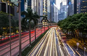 Images Dated 2029 October: Hong Kong China downtown twilight traffic in Gloucester Road at night with cars streaking