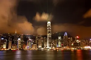 Finance Prints: Hong Kong Harbor at Night Lightshow from Kowloon Reflection