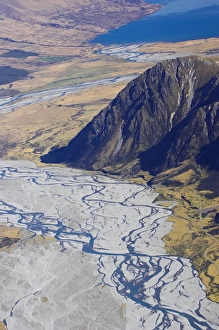 Images Dated 28th January 2006: Hopkins River and Ram Hill, near Lake Ohau, South Island, New Zealand - aerial