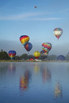 Images Dated 25th March 2015: Hot air balloons, Balloons over Waikato Festival, Lake Rotoroa, Hamilton, Waikato
