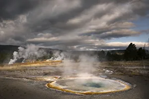 Dead Prints: Hot spring at sunrise, Upper Geyser Basin, Yellowstone National Park, Wyoming