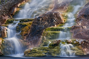 Grand Prismatic Prints: Hot water runoff from Grand Prismatic Spring and Excelsior Geyser, Midway Geyser Basin
