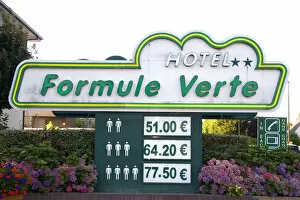 Images Dated 31st July 2007: Hotel sign with price in euros at Le Mont Saint Michel in the region of Basse-Normandie