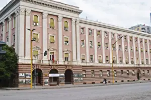 Pavement Prints: The House Parliament building in Albania on the boulevard Bulevardi Deshmoret e Kombit