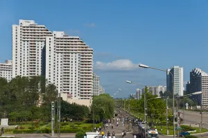 Images Dated 2nd September 2010: Huge communist appartment blocks on empty streets, Pyongyang, North Korea
