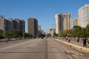 Images Dated 2nd September 2010: Huge communist appartment blocks on empty streets, Pyongyang, North Korea