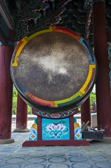 South Korea Prints: Huge drum in the Beopjusa Temple Complex, South Korea