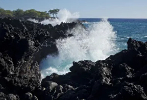 Crashing Prints: Huge waves crashing against lava rocks on coast of Big Island, Hawaii