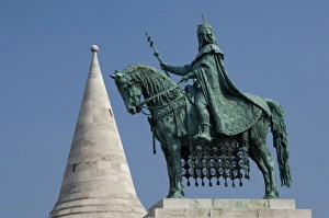 Hungary, Budapest. Buda, Castle Hill, statue of King Stephen, the first king of Hungary