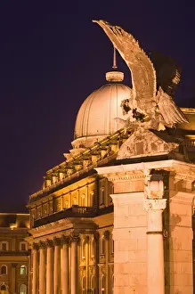 Castle Hill Prints: HUNGARY-Budapest: Buda / Castle Hill- Turul Eagle & Ludwig Museum / Evening
