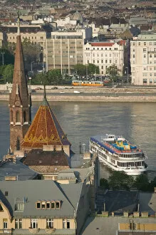Images Dated 11th May 2004: HUNGARY-Budapest: Buda / Castle Hill View of- Danube River, Calvanist Church