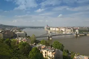 HUNGARY-Budapest: Buda / Castle Hill View of- Danube River, Szechenyi (Chain)