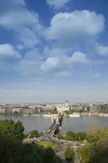 HUNGARY-Budapest: Buda / Castle Hill View of- Danube River, Szechenyi (Chain)