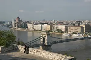 HUNGARY-Budapest: Buda / Castle Hill View of- Danube River, Szechenyi (Chain)