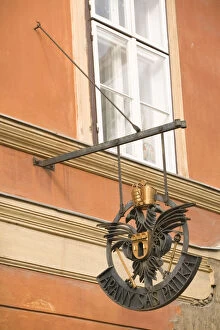 HUNGARY-Budapest: Castle Hill: Golden Eagle Pharmacy Museum Sign at site of