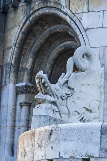Images Dated 6th October 2021: Hungary, Budapest. Dragon statue at Fishermans Bastion building