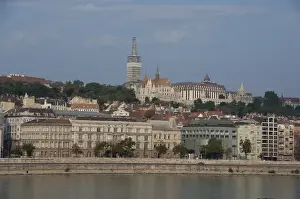 Hungarian Prints: Hungary, Budapest. Early morning view from Pest across the Danube River to Castle