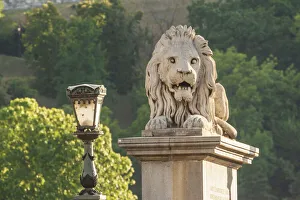 Panthera Prints: Hungary, Budapest. Lion sculpture on the Szechenyi Chain Bridge