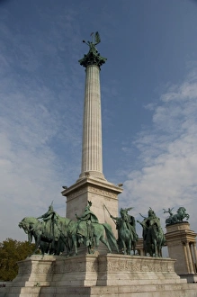 Hungary, Budapest, Pest, Heros Square. Millennium Monument built in 1896 for citys 1