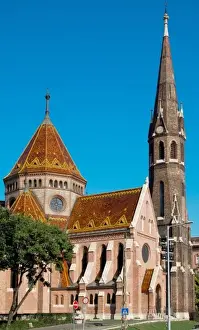 Hungarian Prints: Hungary, Budapest. Szilagyi Dezso Evangelical Church. Outside view. Neo-gothic style