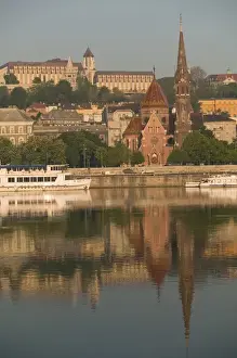 Images Dated 12th May 2004: HUNGARY-Budapest: View of Danube Riverfront (Buda) & Calvinist Church / Morning