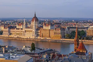 Tom Haseltine Prints: Hungary, Budapest. View of Hungarys Parliament, built between 1884-1902 is