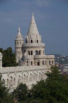 Hungary, capital city of Budapest. Buda, Castle Hill, towers of the Fishermens Bastion