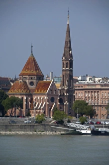 Hungary, capital city of Budapest. View from Pest across the Danube River to Buda