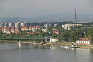 HUNGARY-DANUBE BEND-Estergom: View of Danube River, Maria Valeria Bridge & Sturovo