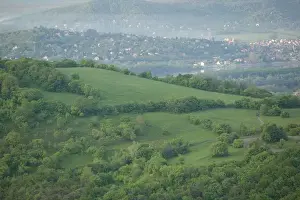 HUNGARY-DANUBE BEND-Visegrad: View of Danube River Hillsides