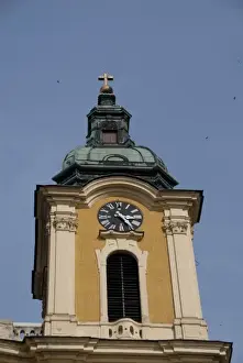 Images Dated 12th September 2009: Hungary, Kalocsa. Historic baroque Kalocsa Cathedral, exterior. Bell tower with clock